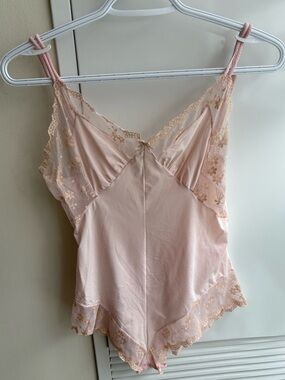 Women's Pink Fairy Lace Trim Satin Camisole Bodysuit